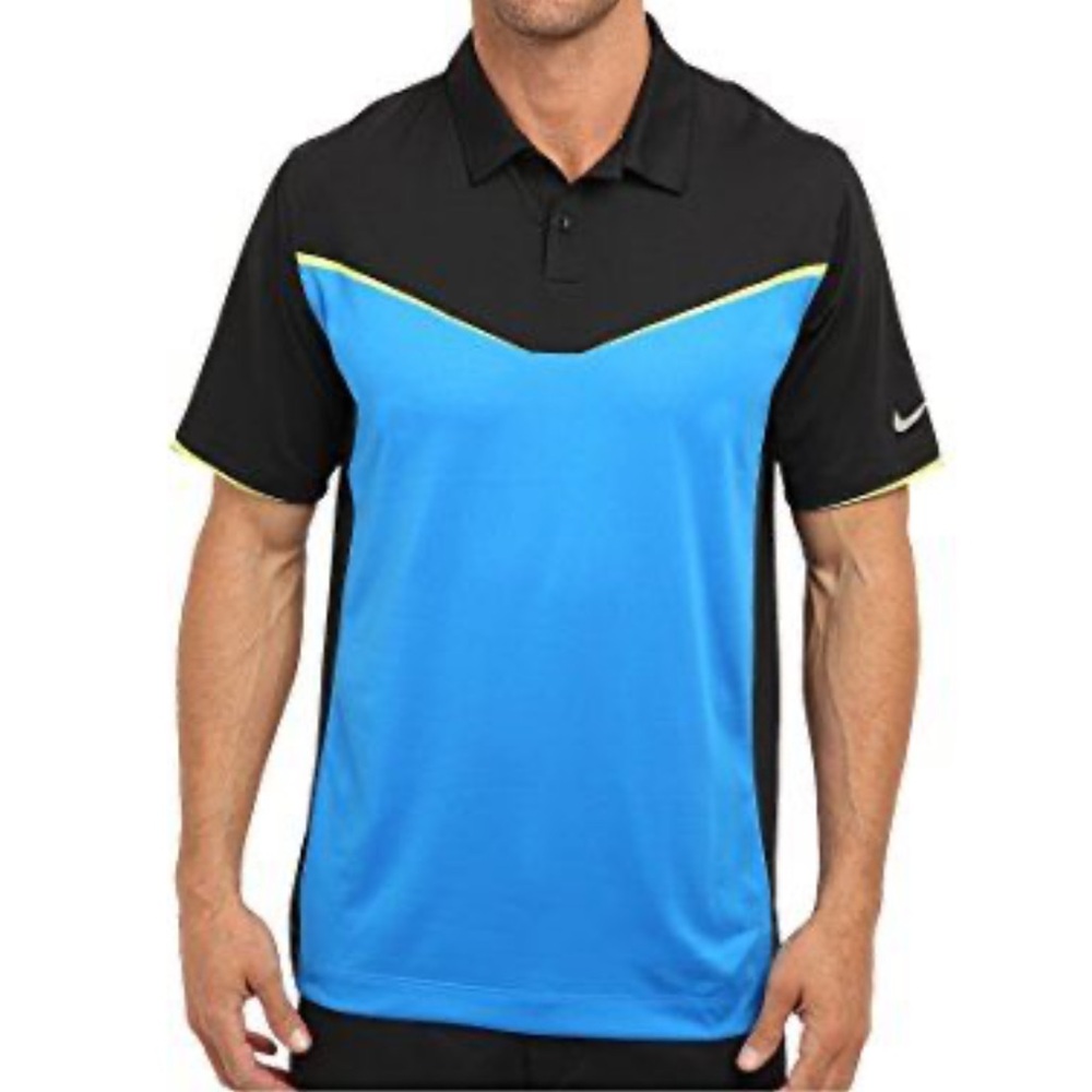 Nike Golf Performance neon blue black athletic stretch polo shirt size small